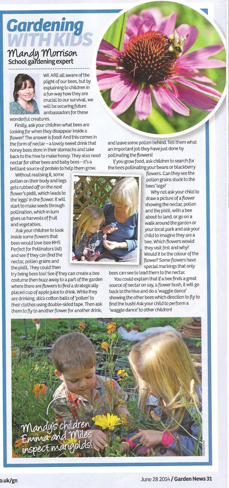 Garden News article 28th June 2014 Bees